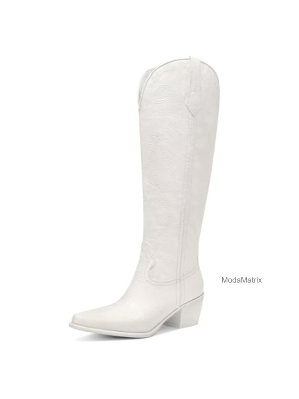 Women's Cowboy Boots Knee High Embossed Western Chunky Heel Pointed Toe